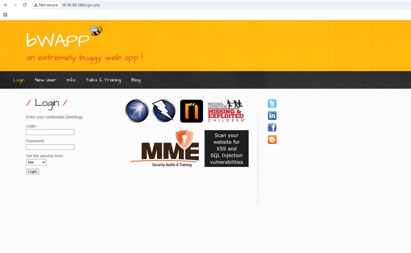 35 bwapp login page after installation